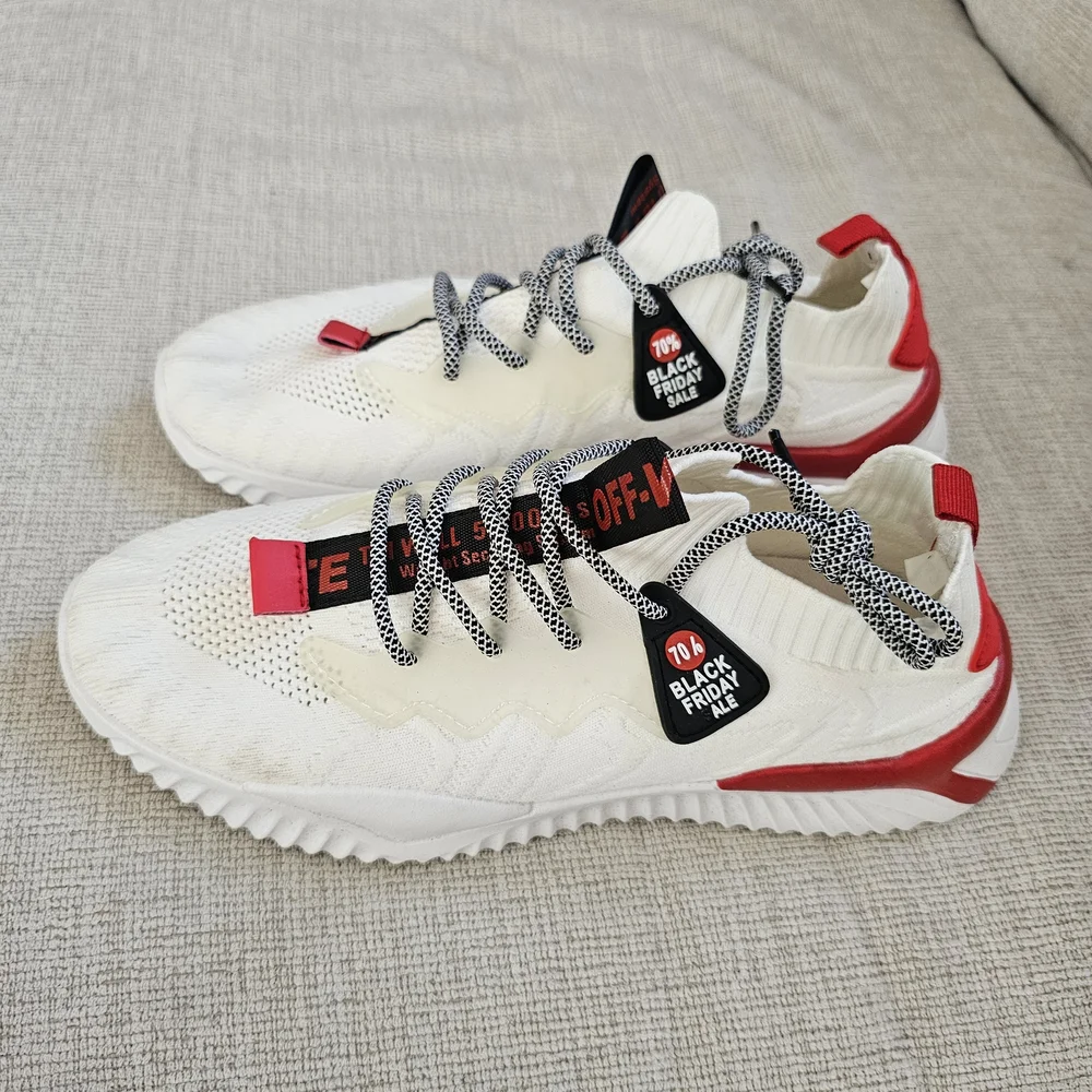 White Sneakers with Red and Black Accents